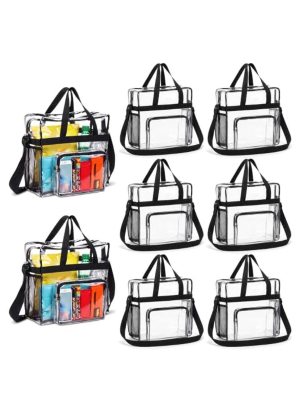 6 Pack Clear Tote Bags Stadium Approved PVC 12x6x12 with Strap